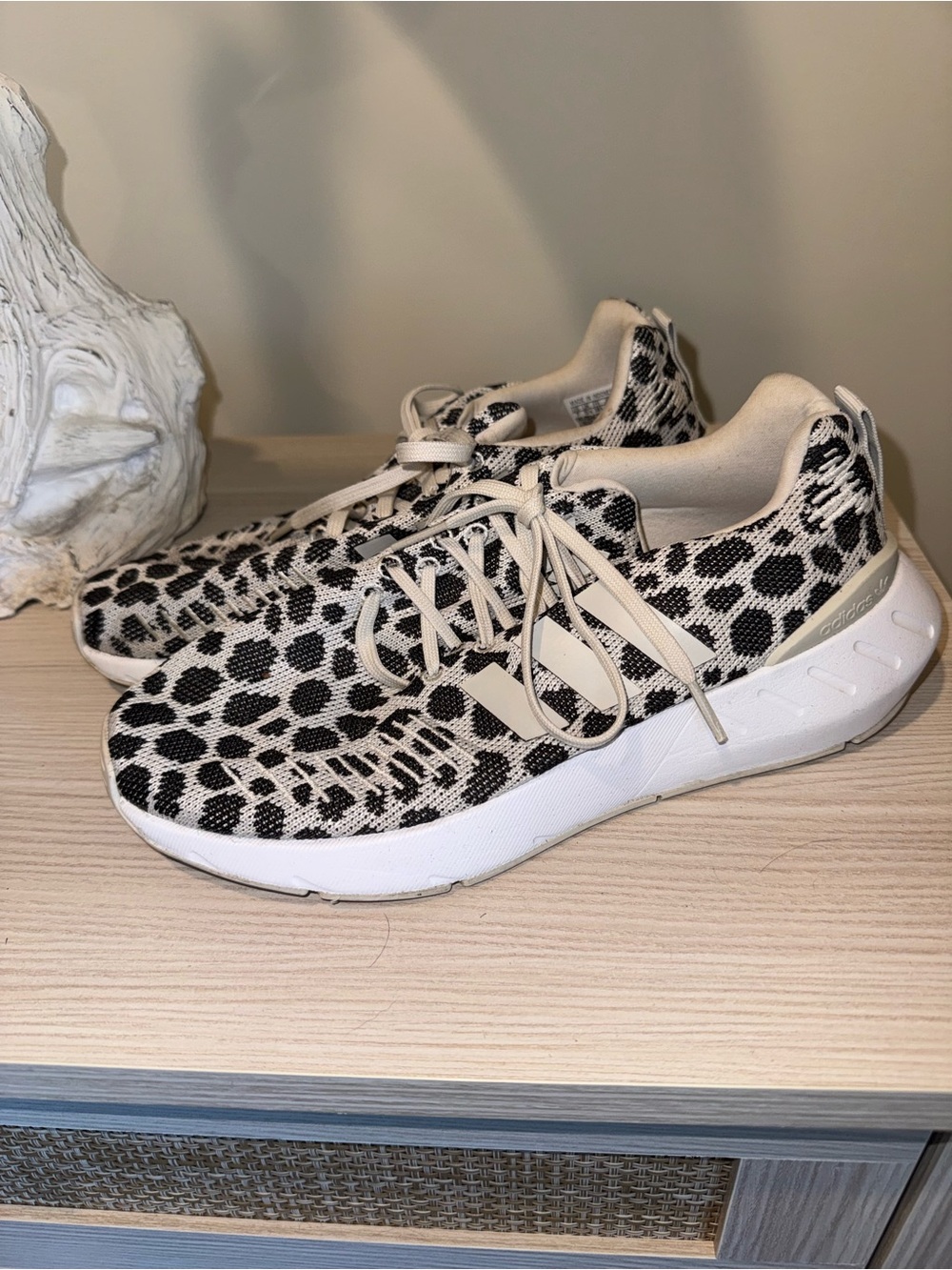 adidas Women's Leopard Knit Running Shoes - Cream & Black